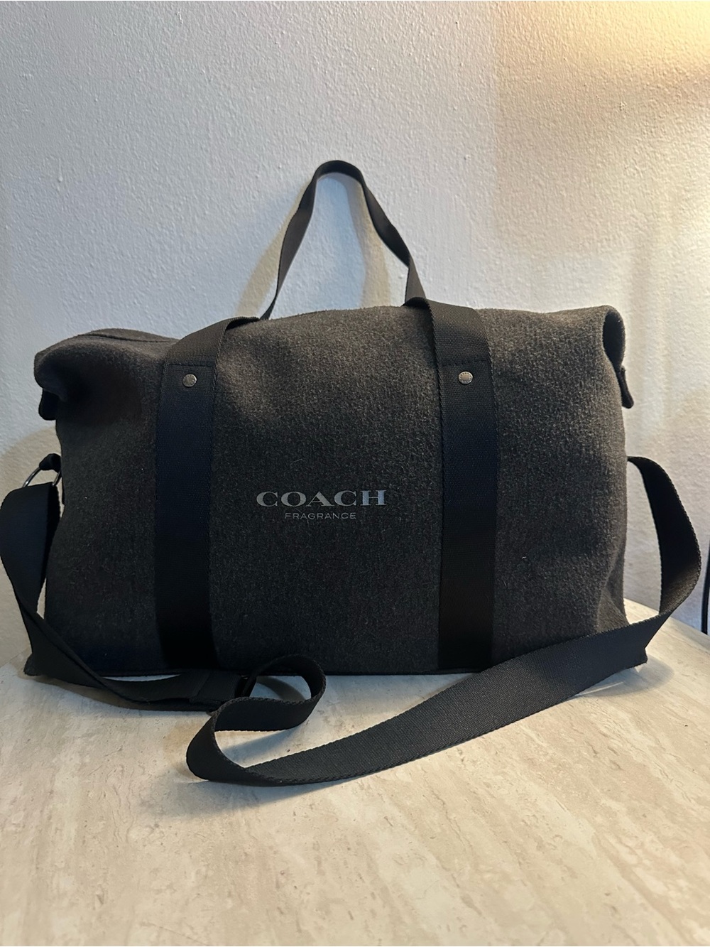 Coach Black & Gray Duffel Bag with Shoulder Strap